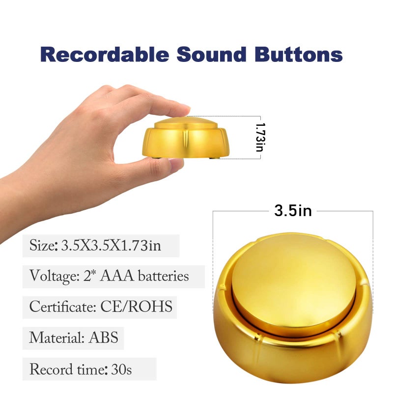 VOBRAMY Gold Recordable Button - Easy 30 Sec Talk Button for Dogs & Golden Buzzer - Image 2